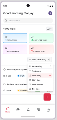 Smart home page dashboard interface